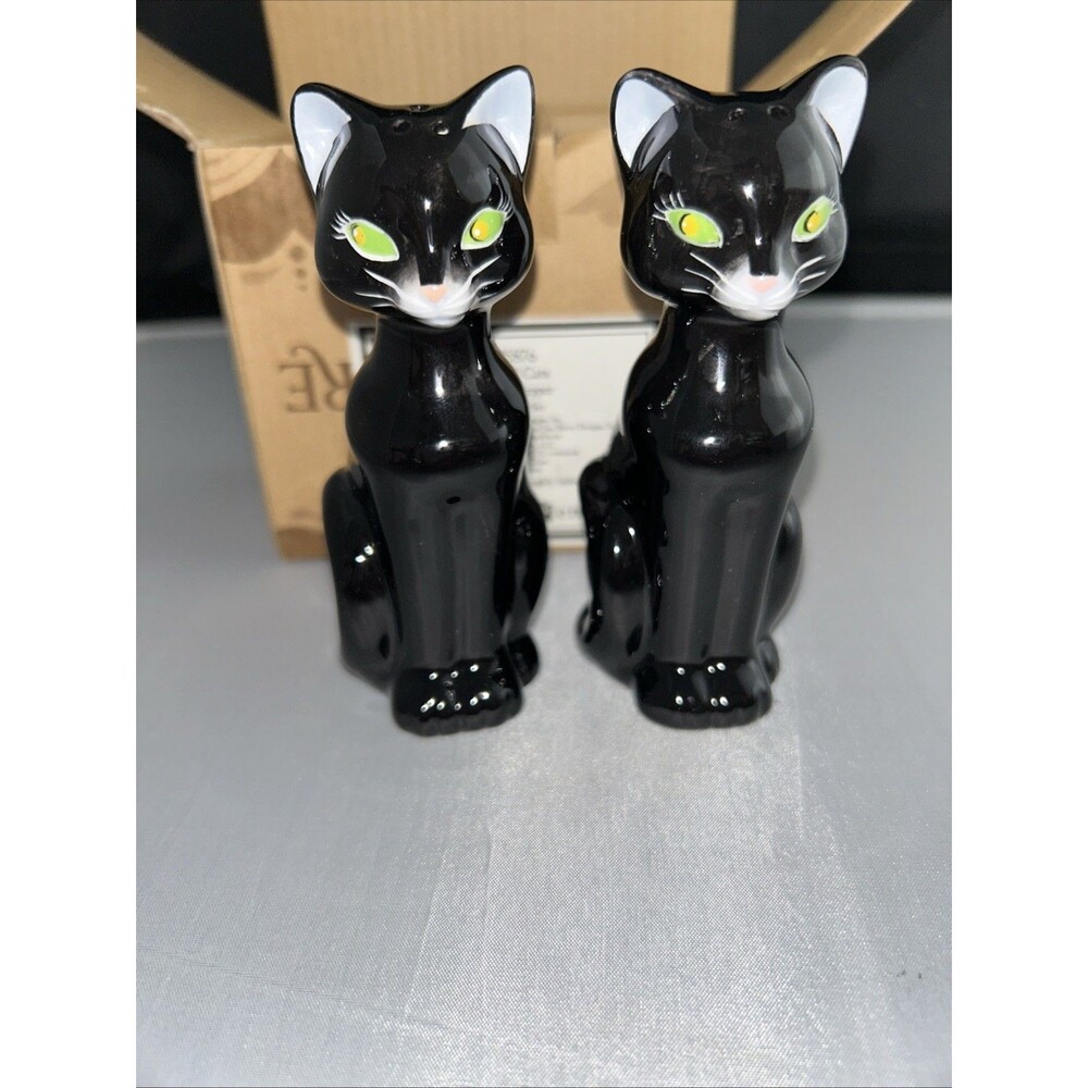 Harry And David 2005 Salt And Pepper 2 Black Cats Ceramic Glazed 4025876